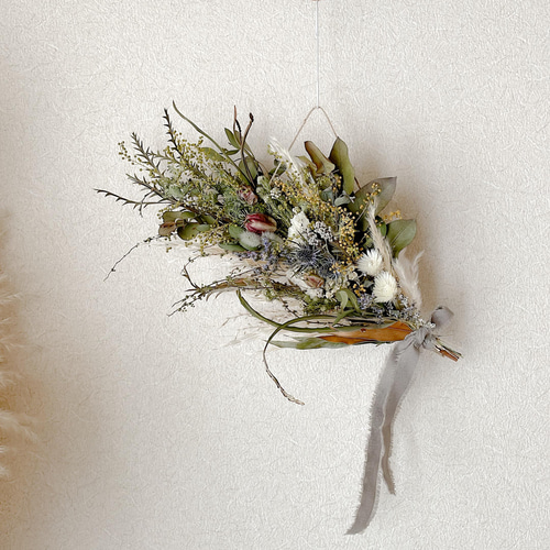 ミモザとユーカリのスワッグ ドライフラワー 横長スワッグ スワッグ