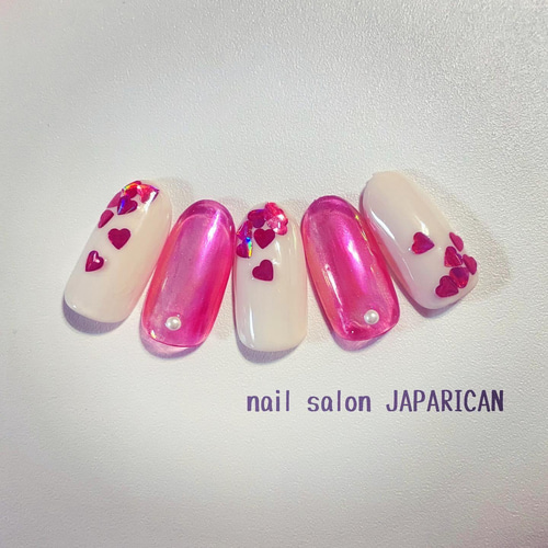 カラー変更、サイズ指定無料】ネイルチップバレンタインネイルハートネイル