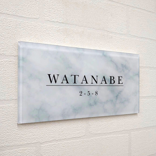 ホワイトマーブル背景のアクリル表札【屋外対応】*透明4辺45 ホワイトマーブル背景のアクリル表札【屋外対応】*透明4辺45