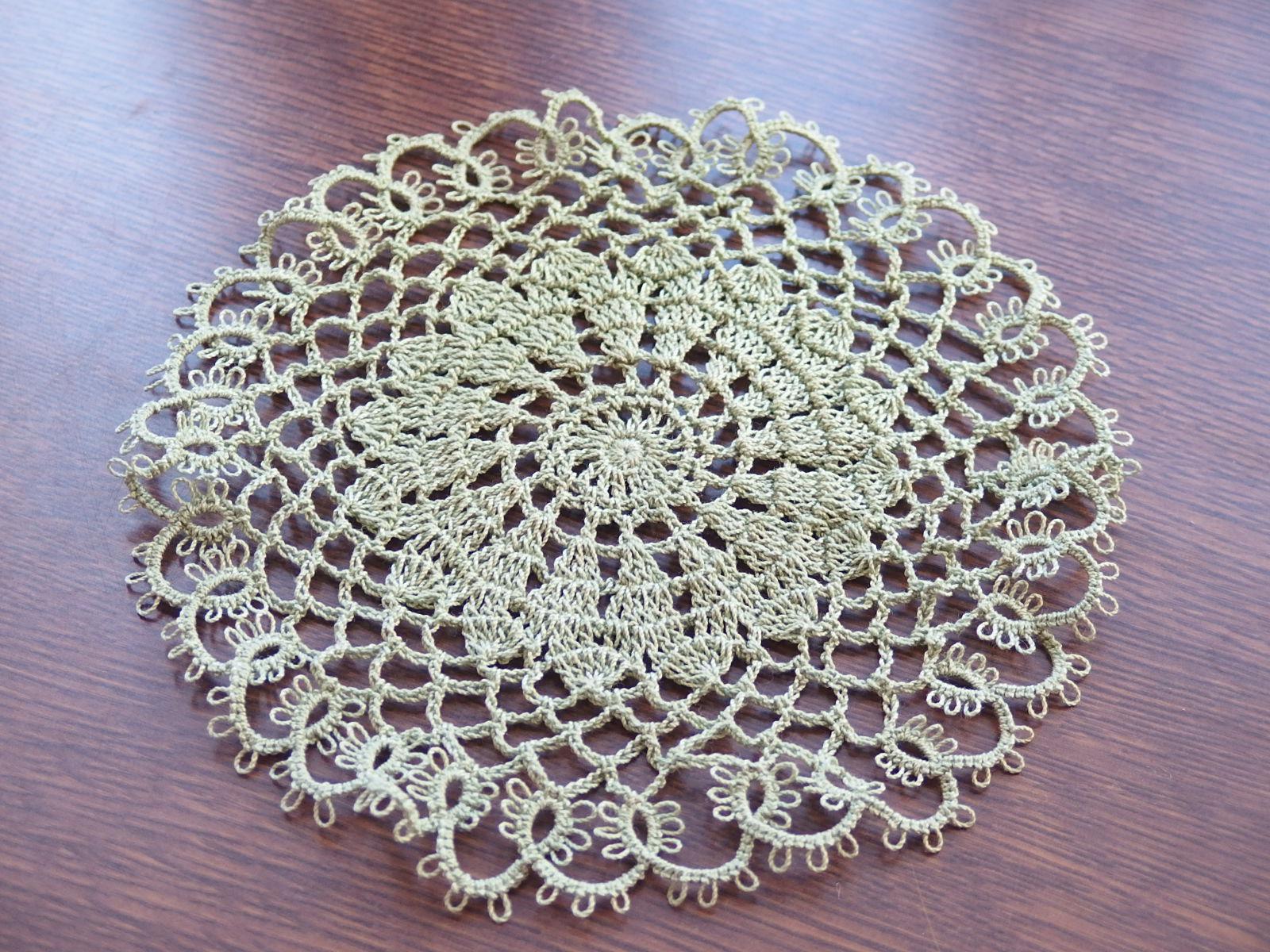 ドイリー アイリッシュリネン タティング風 アンティーク クロシェ編み花モチーフ