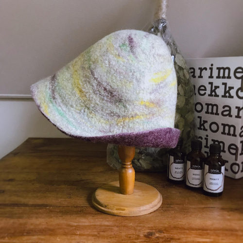羊毛フェルトリバーシブルサウナハット(深紫×マーブル) ハット nuotio