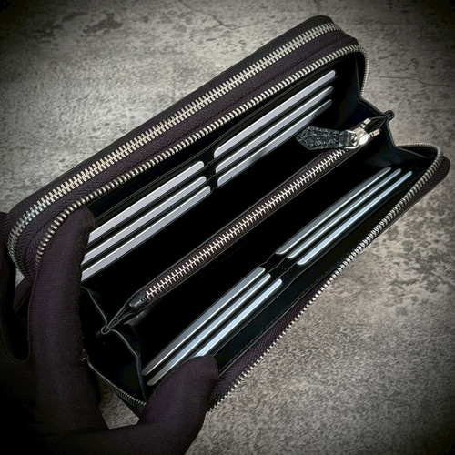 クロコダイル ダブルジッパー メンズ財布 ダブルファスナー 長財布 大