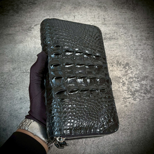 クロコダイル ダブルジッパー メンズ財布 ダブルファスナー 長財布 大