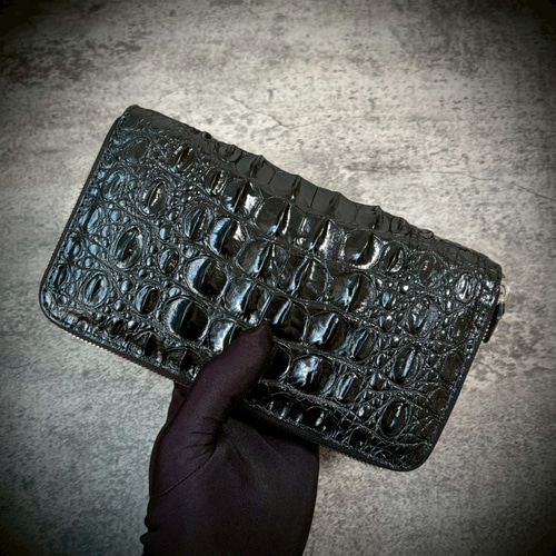 クロコダイル ダブルジッパー メンズ財布 ダブルファスナー 長財布 大