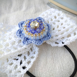 レース編み×ビーズ刺繍✾乙女のリボンのヘアゴム 3枚目の画像