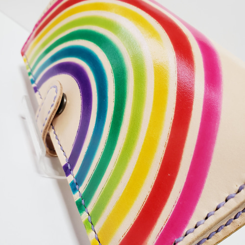 7色の虹の架け橋♪手染め手縫い 虹色長財布/牛本革/7色財布/ 長財布