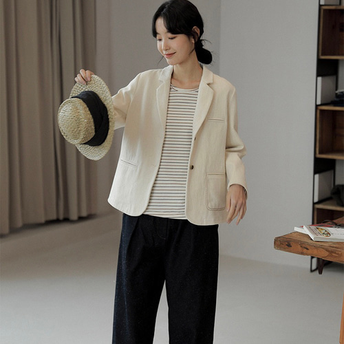 刺繍生地デニムコート Oversize ジャケット ポケット付き【秋春