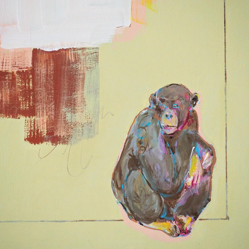 TOMOYA原画100×100cm スプレーアート/チンパンジー抽象肖像画一点物 Monkey