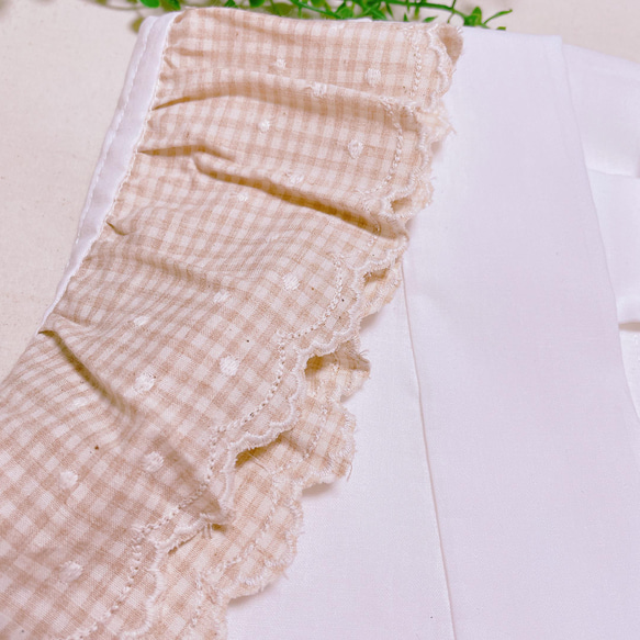 フリル袖　衿付き半襦袢　ギンガムチェックレース薄ベージュ 3枚目の画像