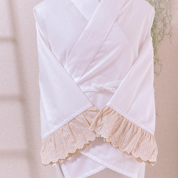 フリル袖　衿付き半襦袢　ギンガムチェックレース薄ベージュ 2枚目の画像