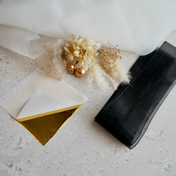 O1 オーガンジーリボン　ドライフラワー　髪飾り　黒　ゴールド　卒業式　袴　成人式　振袖　結婚式 4枚目の画像