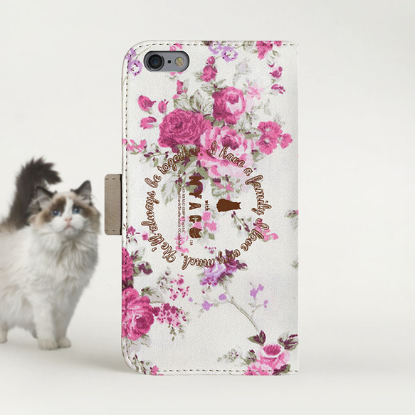 with NYAGO 猫 手帳型ケース 全機種対応 厚手タイプ［くんくん ペロペロ 鼻チュー フラワー］2A2723 2枚目の画像