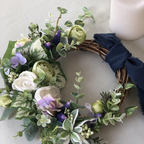 緑がいっぱい☆春のラナンキュラスリース!! アートフラワー Rion の  