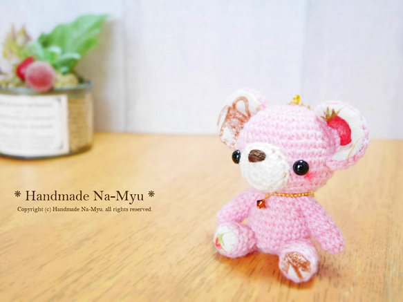 ★即日発送★fabric&wool★クマちゃん（桜）No.2／約8cm 1枚目の画像