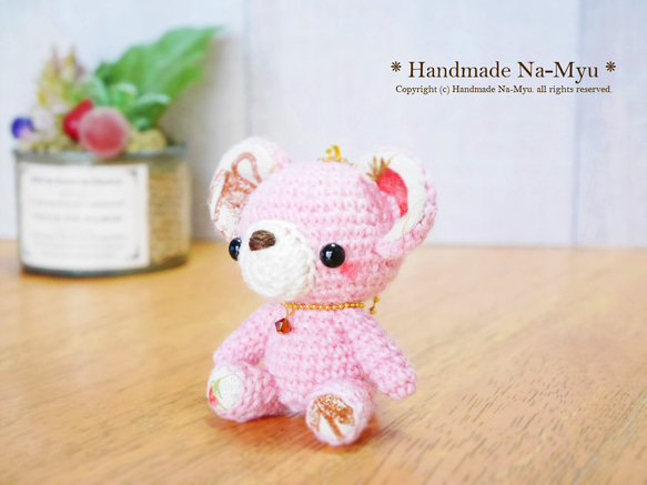 ★即日発送★fabric&wool★クマちゃん（桜）No.2／約8cm 3枚目の画像