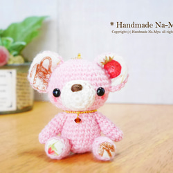 ★即日発送★fabric&wool★クマちゃん（桜）No.2／約8cm 2枚目の画像