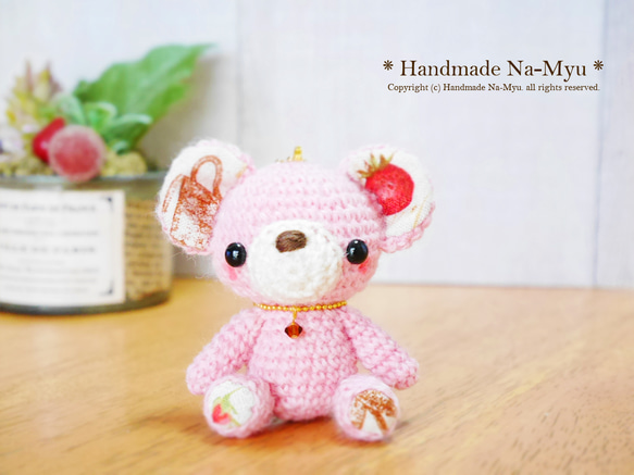 ★即日発送★fabric&wool★クマちゃん（桜）No.2／約8cm 2枚目の画像