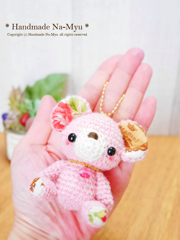 ★即日発送★fabric&wool★クマちゃん（桜）No.3／約8cm 4枚目の画像