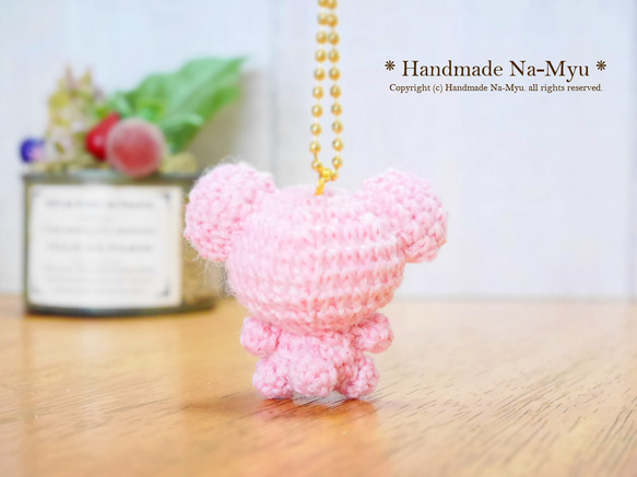 ★即日発送★fabric＆wool・ちびクマちゃん（約4cm）No.1／桜 3枚目の画像