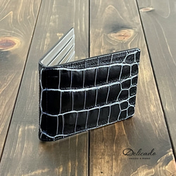 クロコダイル ブラック ネイビー ×　シルバー マネークリップ 1枚目の画像