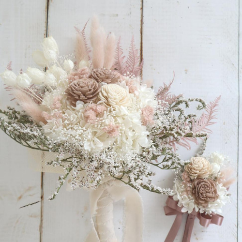 ブーケ　ブートニア シャビィスタイルブーケ：ショコラ：ブートニアセットバージョン