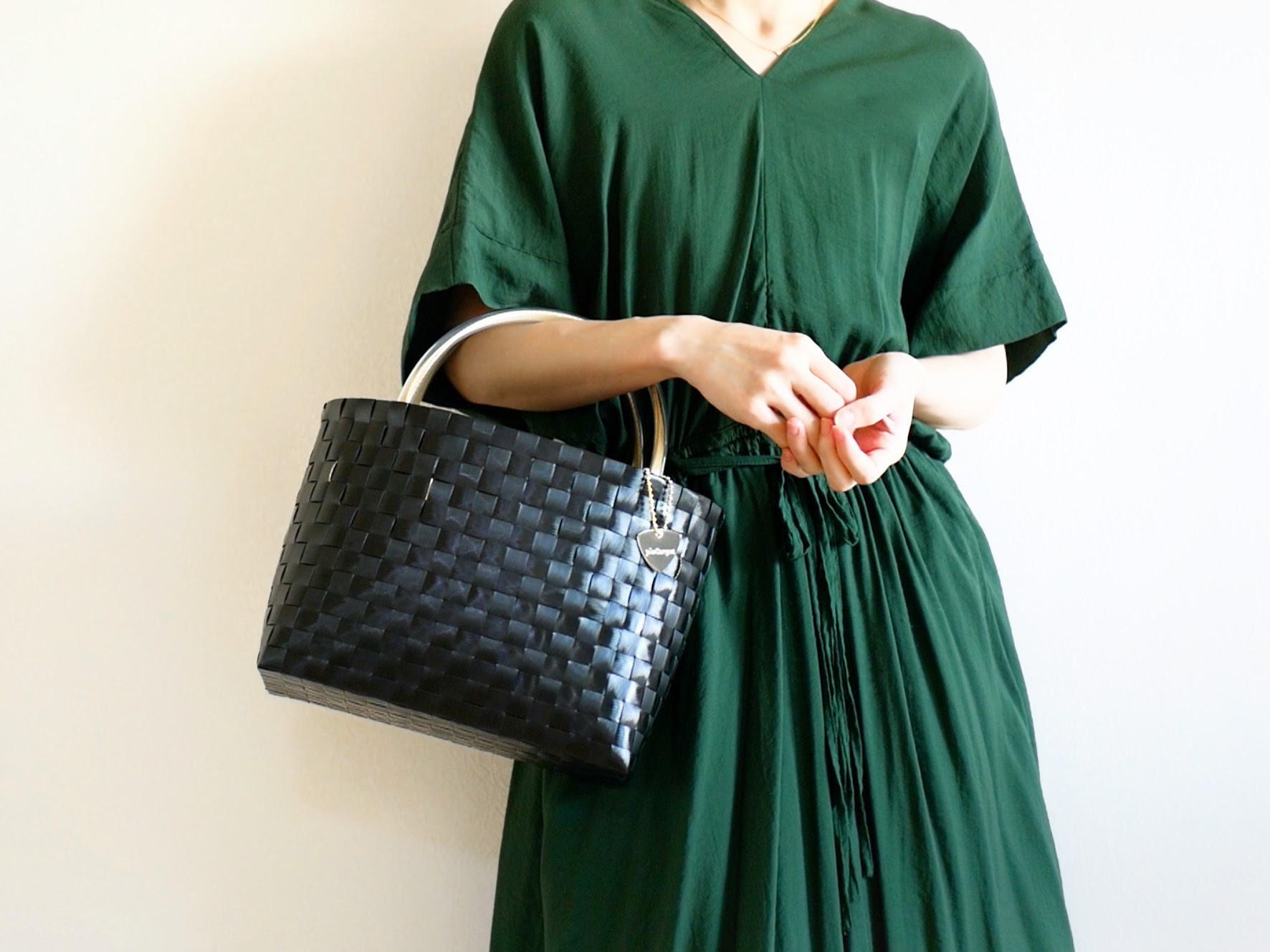 ブラックM　2WAYプラカゴバッグ　プラカゴ　かごバッグ　スパバッグ　トートバッグ　黒