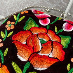 Oaxaca Huipil × Leather Bag #1／メキシコ刺繍 ウィピル がま口バッグ ポシェット 3枚目の画像