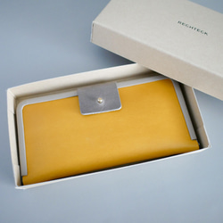 コンパクトな長財布「フレームウォレット・LONG」イエロー x グレージュ 8枚目の画像