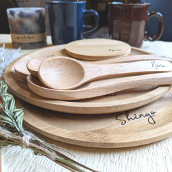 木製食器セット（お皿・スプーン・コースター・ティースプーン） 【4点set】 2枚目の画像