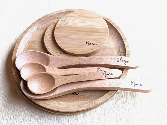 木製食器セット（お皿・スプーン・コースター・ティースプーン） 【4点set】 3枚目の画像