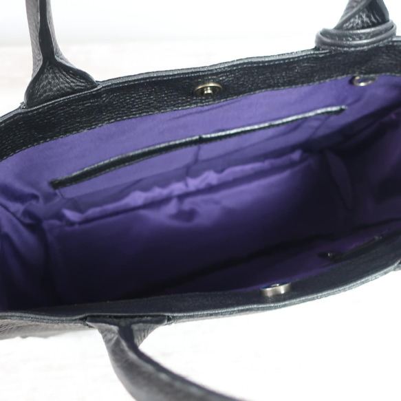 ラポッシュトートbag(M)☆彡ブラック・シュリンクレザー・受注製作・お色違いも対応可能です 9枚目の画像