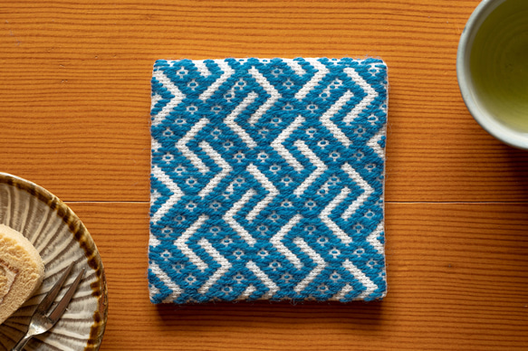 【mominoki yarn × だんだん】 こぎんミニマット・フィンウール・Petrol (ブルー)/ 柄２ 1枚目の画像