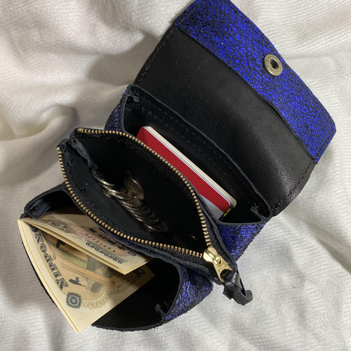 キラキラのブルーレザーの財布/3miru-rame その他ミニ財布・コンパクト