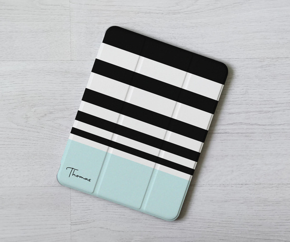 條子條紋併色名字 iPad Pro mini Air 3 4 6 10.5 10.9 11 12.9吋 翻蓋式筆槽保護套 第5張的照片