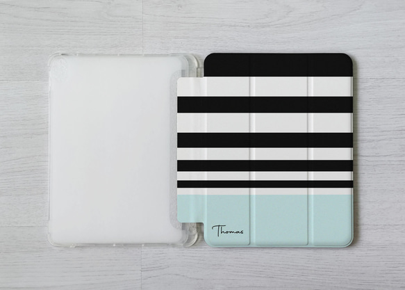 條子條紋併色名字 iPad Pro mini Air 3 4 6 10.5 10.9 11 12.9吋 翻蓋式筆槽保護套 第6張的照片