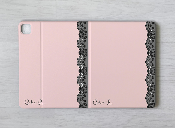 粉紅蕾絲加名字 iPad Pro mini Air 3 4 6 10.5 10.9 11 12.9吋 翻蓋式筆槽保護套 第2張的照片