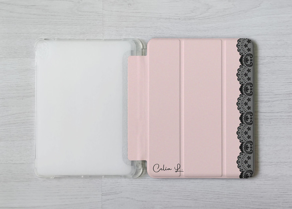粉紅蕾絲加名字 iPad Pro mini Air 3 4 6 10.5 10.9 11 12.9吋 翻蓋式筆槽保護套 第6張的照片