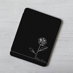 免費加名純黑花線條風iPad Pro mini Air 3 4 6 10.5 10.9 11 12.9吋翻蓋式筆槽保護套 第1張的照片