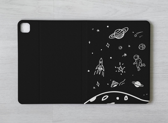 黑白太空星球宇宙iPad Pro mini Air 3 4 6 10.5 10.9 11 12.9吋翻蓋式筆槽保護套 第7張的照片
