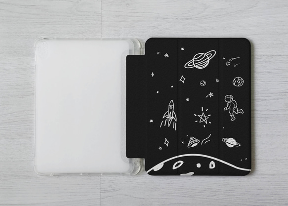 黑白太空星球宇宙iPad Pro mini Air 3 4 6 10.5 10.9 11 12.9吋翻蓋式筆槽保護套 第2張的照片