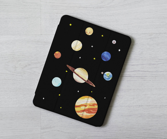 太空星球宇宙木星土星iPad Pro mini Air 3 4 6 10.5 10.9 11 12.9吋翻蓋式筆槽保護套 第1張的照片