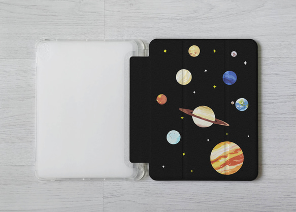 太空星球宇宙木星土星iPad Pro mini Air 3 4 6 10.5 10.9 11 12.9吋翻蓋式筆槽保護套 第2張的照片