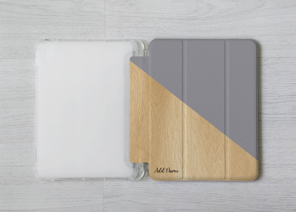 灰色 木紋 加名字 翻蓋式筆槽保護套 iPad Pro mini 6 Air 4 10.2 10.5 10.9 11吋 第6張的照片