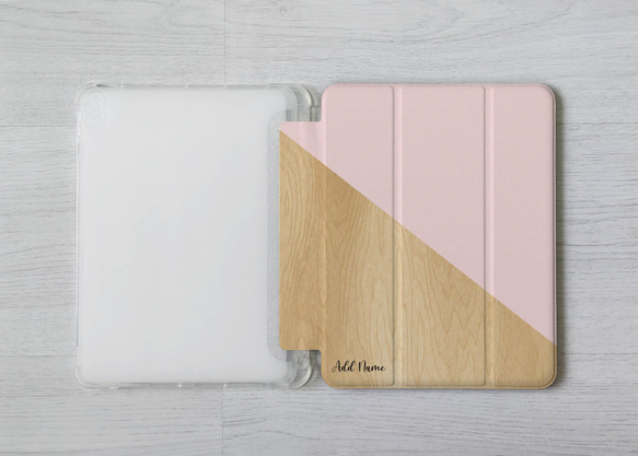 粉紅色 木紋 加名字 翻蓋式筆槽保護套 iPad Pro mini 6 Air 4 10.2 10.5 10.9 11吋 第6張的照片