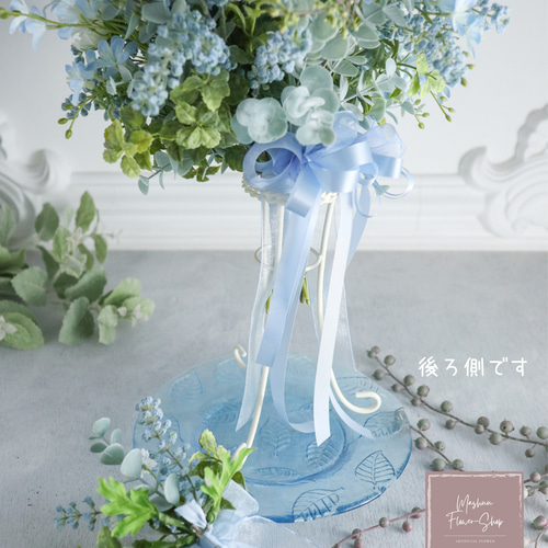 ウェディングブーケ 造花 ブルーの小花クラッチブーケ