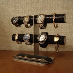 誕生日プレゼントに　ブラック8本掛けロングハーフパイプトレイインテリア腕時計スタンド 1枚目の画像