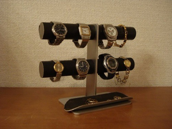 誕生日プレゼントに　ブラック8本掛けロングハーフパイプトレイインテリア腕時計スタンド 4枚目の画像