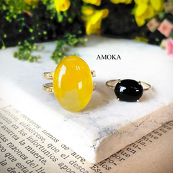 【2点セット販売】菜の花畑　yellowagate × Blackonyx ring ミモザ 4枚目の画像