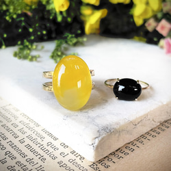 【2点セット販売】菜の花畑　yellowagate × Blackonyx ring ミモザ 10枚目の画像