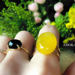 【2点セット販売】菜の花畑　yellowagate × Blackonyx ring ミモザ 7枚目の画像